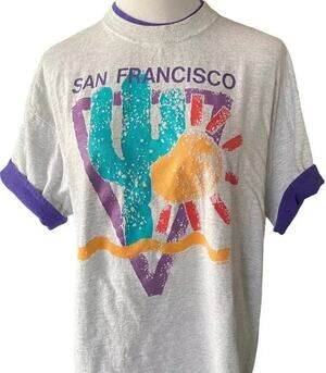 Vtg San Francisco Cactus Tee Shirt Womens XL Purple Southwest Desert Graphic T